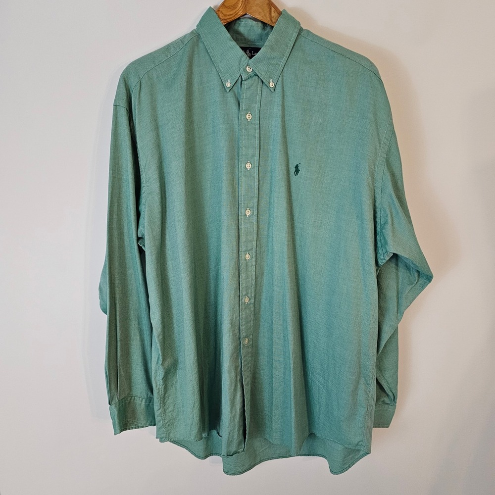 Ralph Lauren Blake XXL Mens Long Sleeve Button Down Shirt Green Pony Logo - Picture 2 of 5